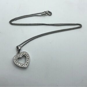 STERLING Silver White Cz Heart Pendant w 925 Chain 15” + 20mm Total Pendant